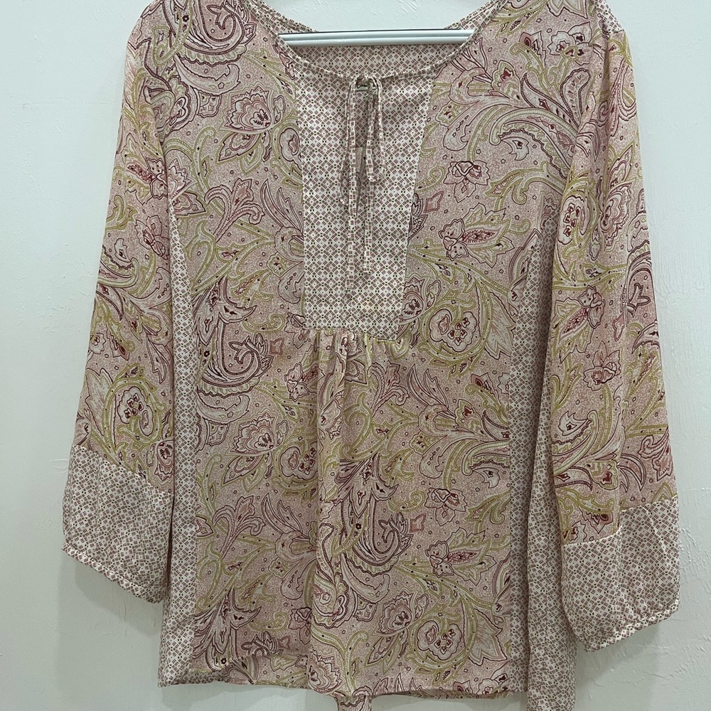 EMMA‎ & OLIVIA Pink Paisley String Tie V-Neck 3/4 Sleeve Tunic Blouse Women’s XL